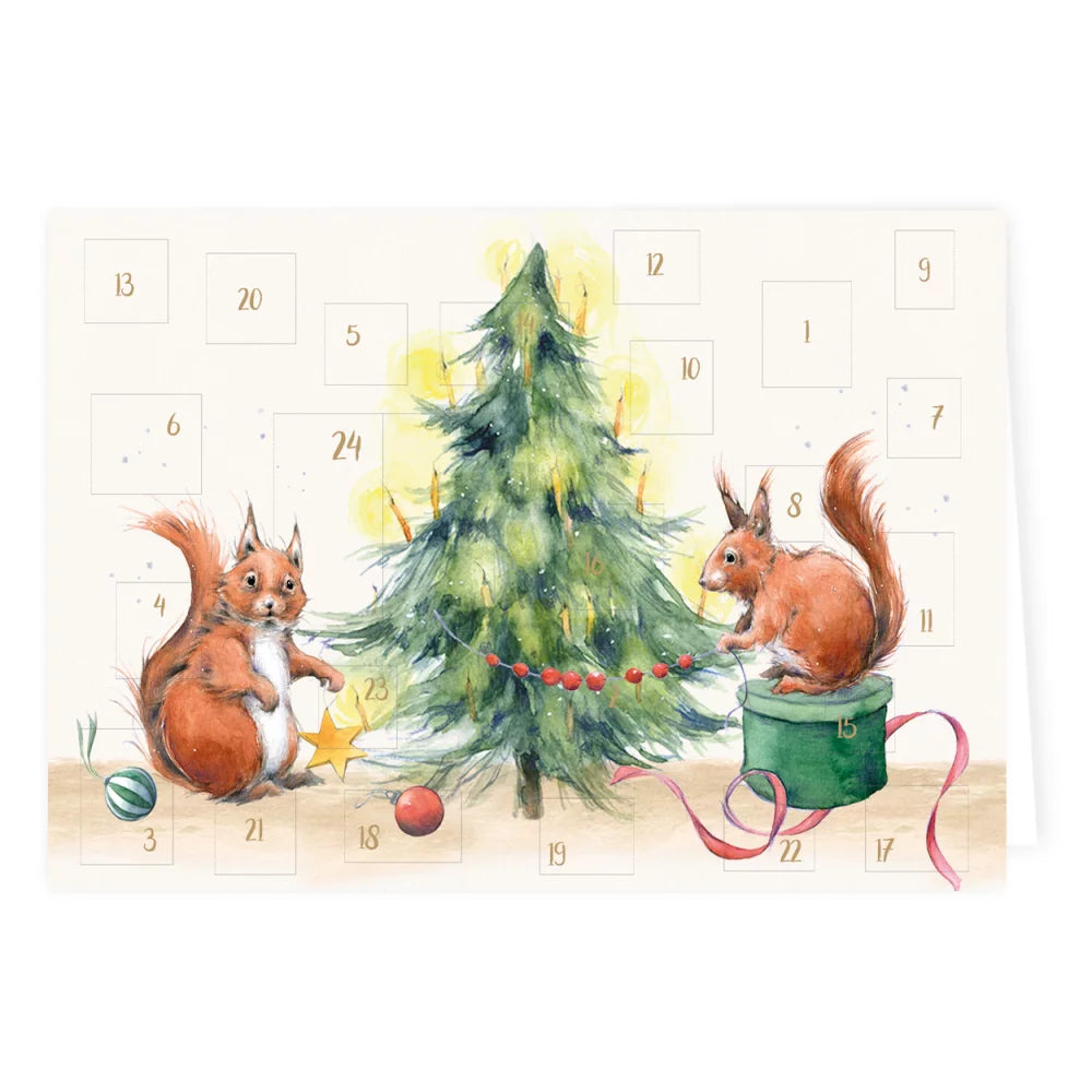 Adventkalender Klappkarte * Gemütliche Weihnachten mit Eichhörnchen *