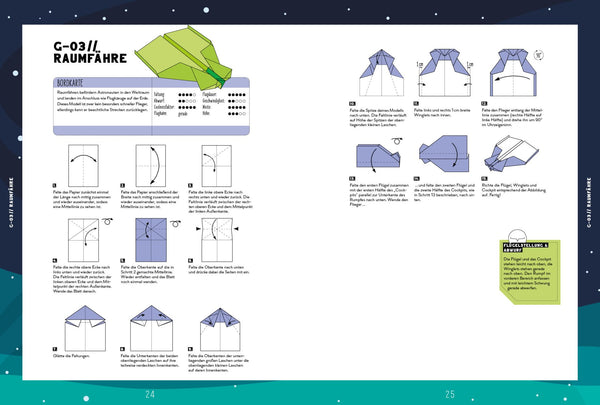 Weltraum Papierflieger | mit Faltanleitungen, Startrampe und 55 Motiv-Papieren