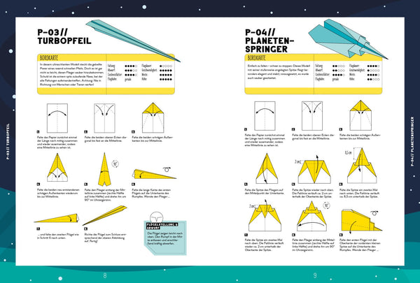 Weltraum Papierflieger | mit Faltanleitungen, Startrampe und 55 Motiv-Papieren