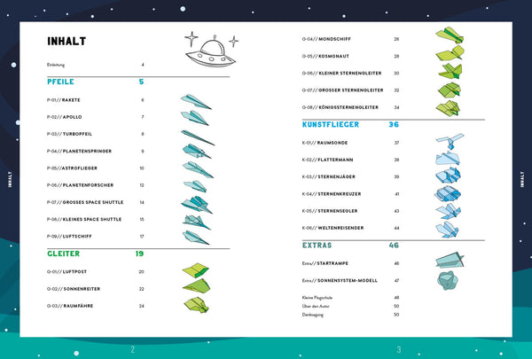 Weltraum Papierflieger | mit Faltanleitungen, Startrampe und 55 Motiv-Papieren