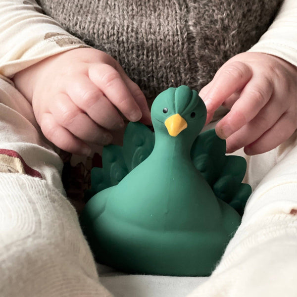Beißring aus Naturkautschuk Pfau – Grün