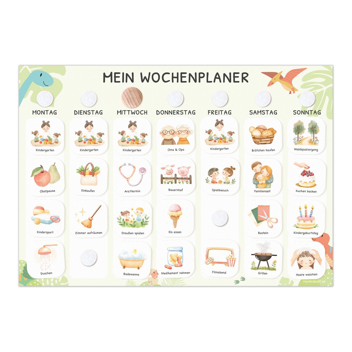 Wochenplaner Kinder inkl. 350 Routinekärtchen | Dino