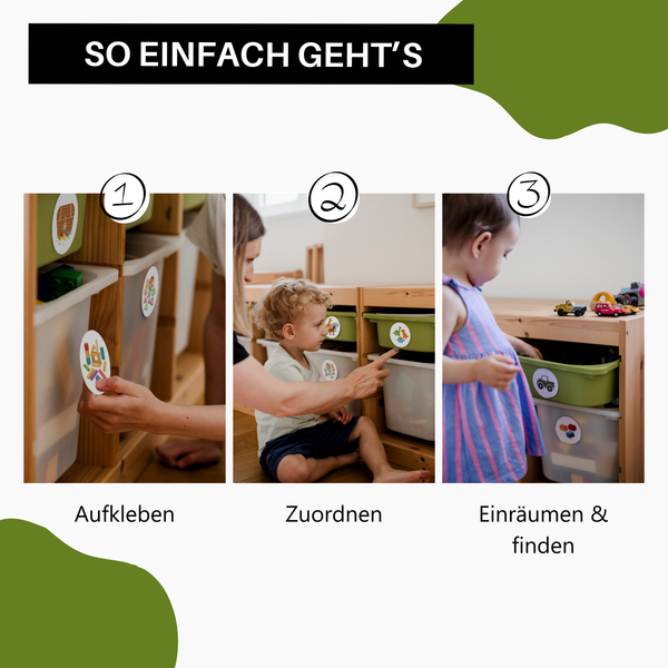 Ordnungssticker fürs Kinderzimmer | 52 Sticker |  Ø6,5 cm |
