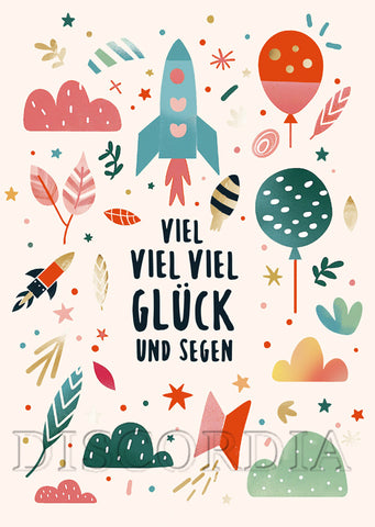 Grußkarte *Viel viel viel Glück und Segen* Rakete