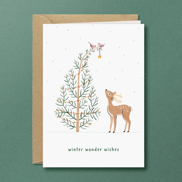 Weihnachtskarte *winter wonder wishes* Waldtiere Hirsch