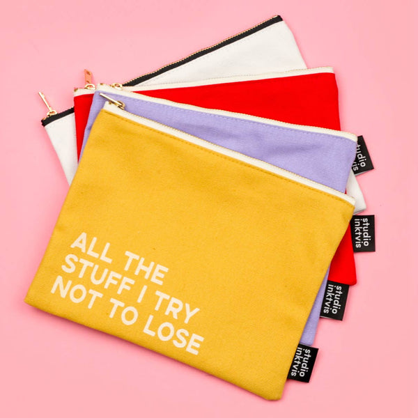 Stoffbeutel "ALL THE STUFF I TRY NOT TO LOSE" senfgelb