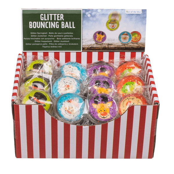 Glitzernder Hüpfball mit fröhlichen Weihnachtsfiguren