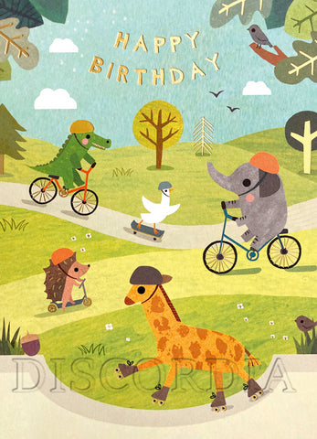 Grußkarte *Happy Birthday* Skater Tiere