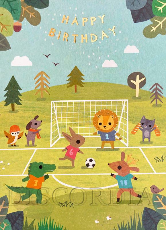 Grußkarte *Happy Birthday* Tiere Fussball