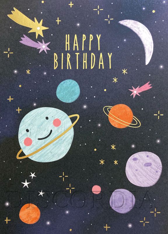 Grußkarte *Happy Birthday* Planeten