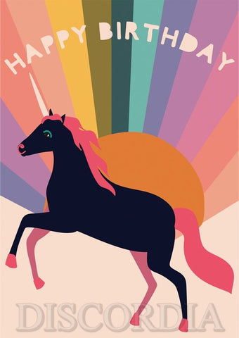 Grußkarte *HAPPY BIRTHDAY* schwarzes Einhorn und Regenbogen