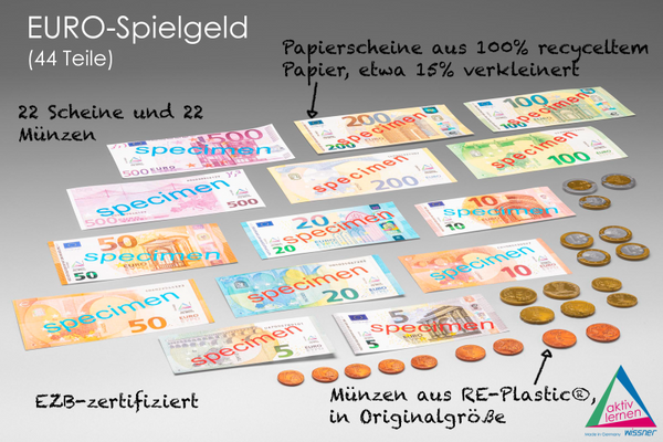 EURO-Spielgeld (44 Teile) Scheine + Münzen