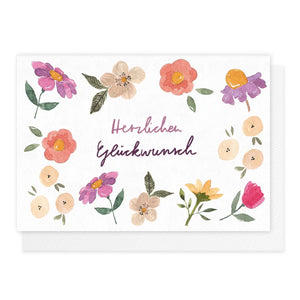 Grußkarte *Herzlichen Glückwunsch* Blumenillustration