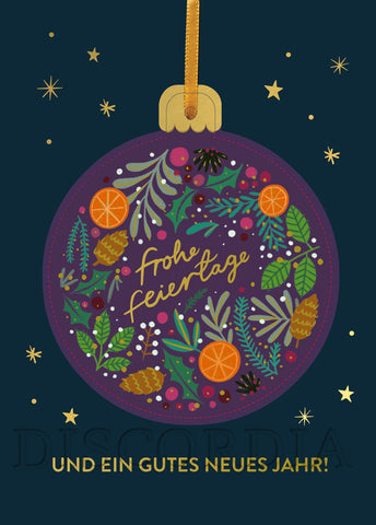 Weihnachtskarte *Frohe Feiertage und ein gutes neues Jahr* Kugel