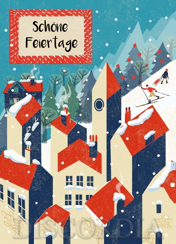 Weihnachtskarte *Schöne Feiertage* Dorf Nostalgie