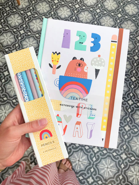 Bleistift Set 6 Stück bunt illustriert