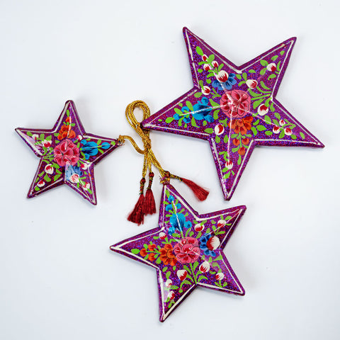 Handbemalte Weihnachtsanhänger Stern "Rohini" 3er Set