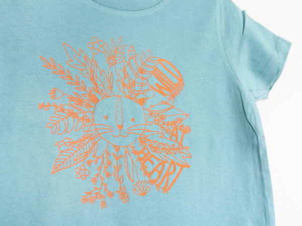 Kinder T-Shirt *WILD AT HEART* Löwe - teal monstera